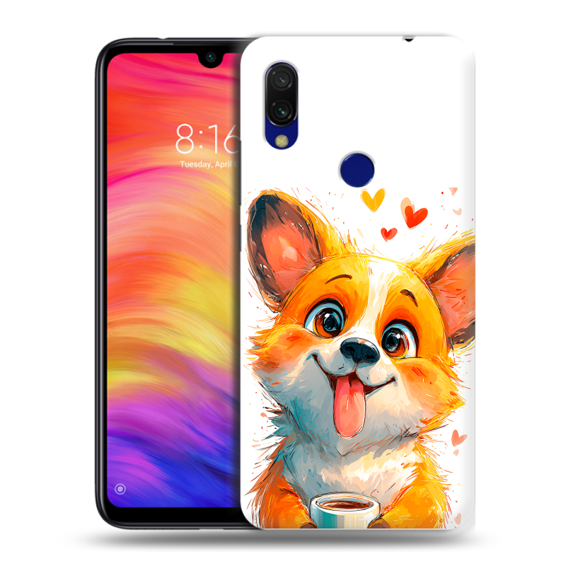 Пластиковый чехол на Xiaomi RedMi 7 с принтом корги Пластиковый чехол на Xiaomi RedMi 7 с принтом корги