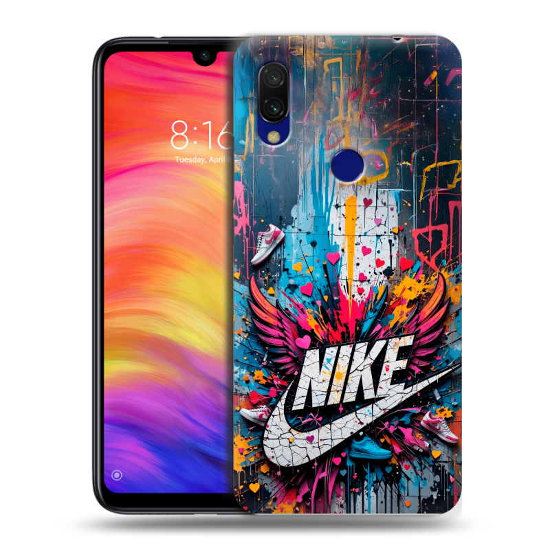 Силиконовый противоударный чехол на Xiaomi RedMi 7 с принтом Nike Найк Силиконовый противоударный чехол на Xiaomi RedMi 7 с принтом Nike Найк
