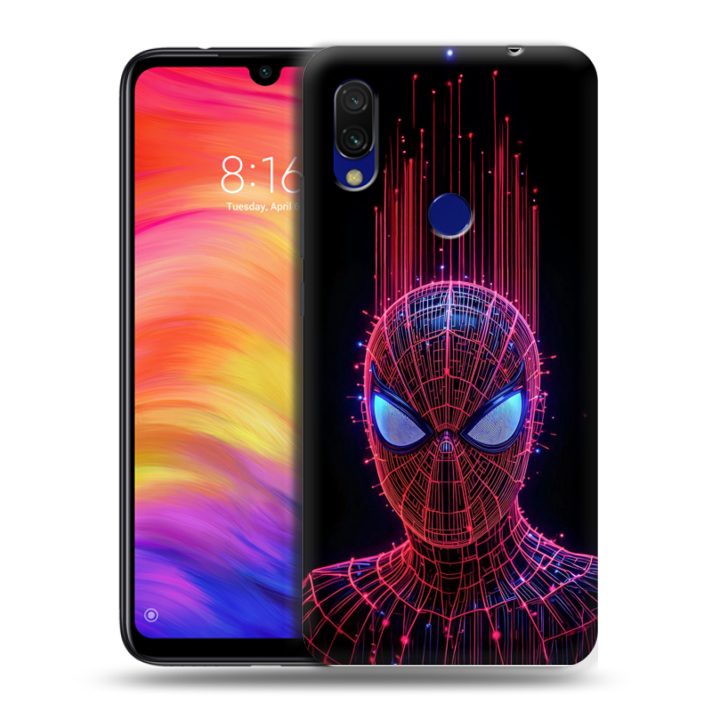 Силиконовый противоударный чехол на Xiaomi RedMi 7 с принтом Spiderman Человек паук Силиконовый противоударный чехол на Xiaomi RedMi 7 с принтом Spiderman Человек паук