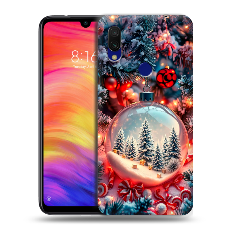 Силиконовый противоударный чехол на Xiaomi RedMi 7 с принтом Новый год Силиконовый противоударный чехол на Xiaomi RedMi 7 с принтом Новый год