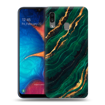 Силиконовый чехол на Samsung Galaxy A20 с принтом Мрамор зеленое золото Силиконовый чехол на Samsung Galaxy A20 с принтом Мрамор зеленое золото