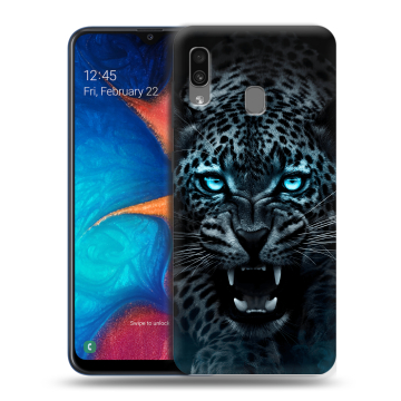 Силиконовый чехол на Samsung Galaxy A20 с принтом Темный леопард Силиконовый чехол на Samsung Galaxy A20 с принтом Темный леопард