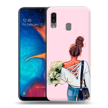 Силиконовый чехол на Samsung Galaxy A20 с принтом Девушка и букет Силиконовый чехол на Samsung Galaxy A20 с принтом Девушка и букет