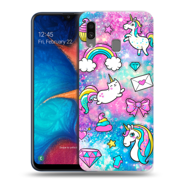 Силиконовый чехол на Samsung Galaxy A20 с принтом Единороги