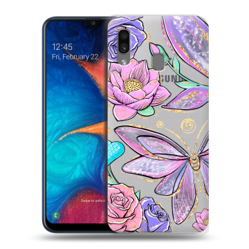 Силиконовый чехол на Samsung Galaxy A20 с принтом Бабочки и цветы Силиконовый чехол на Samsung Galaxy A20 с принтом Бабочки и цветы