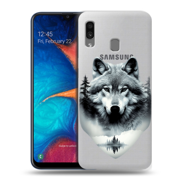 Силиконовый чехол на Samsung Galaxy A20 с принтом Волк в лесу Силиконовый чехол на Samsung Galaxy A20 с принтом Волк в лесу