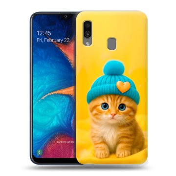 Силиконовый чехол на Samsung Galaxy A20 с принтом Котенок в шапке