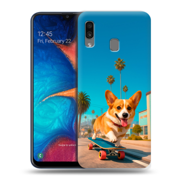 Силиконовый чехол на Samsung Galaxy A20 с принтом Корги на скейте