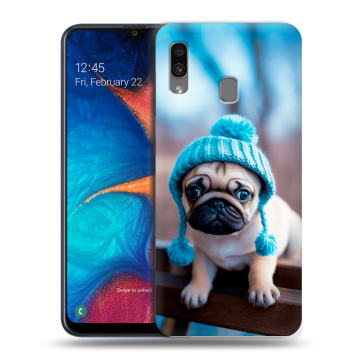 Силиконовый чехол на Samsung Galaxy A20 с принтом Мопс в шапке