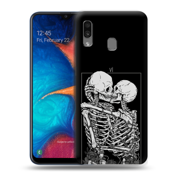 Силиконовый чехол на Samsung Galaxy A20 с принтом Поцелуй скелетов