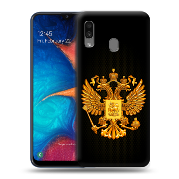 Силиконовый чехол на Samsung Galaxy A20 с принтом Герб России желтый