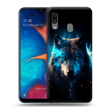 Силиконовый чехол на Samsung Galaxy A20 с принтом Волк ночной