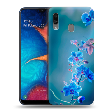 Силиконовый чехол на Samsung Galaxy A20 с принтом Голубые цветы