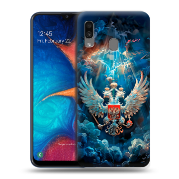 Силиконовый чехол на Samsung Galaxy A20 с принтом Герб флаг России Силиконовый чехол на Samsung Galaxy A20 с принтом Герб флаг России