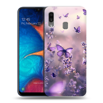 Силиконовый чехол на Samsung Galaxy A20 с принтом бабочки и лаванда