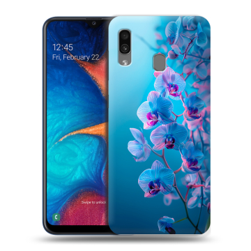 Силиконовый чехол на Samsung Galaxy A20 с принтом голубые орхидеи Силиконовый чехол на Samsung Galaxy A20 с принтом голубые орхидеи