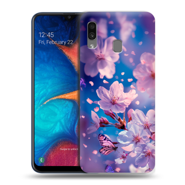 Силиконовый чехол на Samsung Galaxy A20 с принтом цветы бабочки Силиконовый чехол на Samsung Galaxy A20 с принтом цветы бабочки