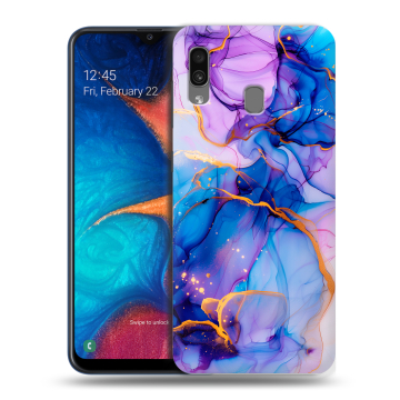 Силиконовый чехол на Samsung Galaxy A20 с принтом синий мрамор