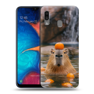 Силиконовый чехол на Samsung Galaxy A20 с принтом Капибара с апельсином