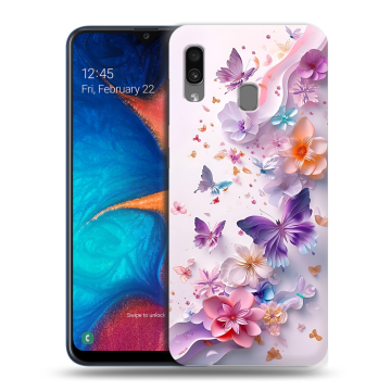 Силиконовый чехол на Samsung Galaxy A20 с принтом цветы бабочки