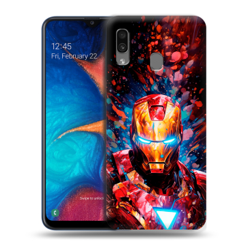 Силиконовый чехол на Samsung Galaxy A20 с принтом Железный человек Ironman