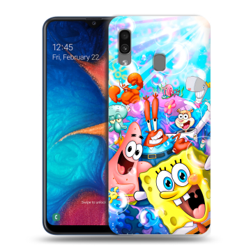 Силиконовый чехол на Samsung Galaxy A20 с принтом спанчбоб спанч боб