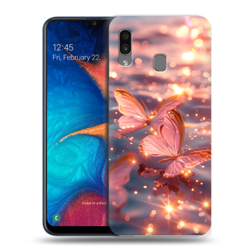 Силиконовый чехол на Samsung Galaxy A20 с принтом бабочки розовые