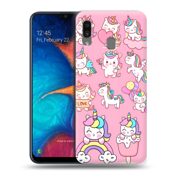 Силиконовый чехол на Samsung Galaxy A20 с принтом Единороги и радуга