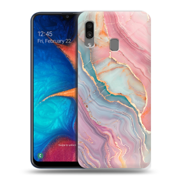 Силиконовый чехол на Samsung Galaxy A20 с принтом розовый мрамор