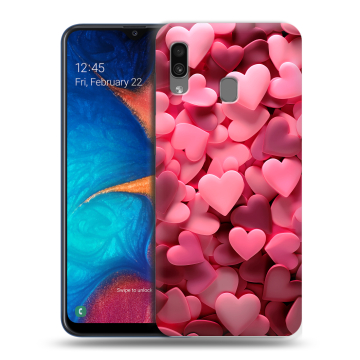 Силиконовый чехол на Samsung Galaxy A20 с принтом розовые сердечки