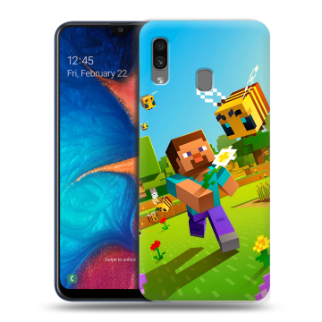 Силиконовый чехол на Samsung Galaxy A20 с принтом Майнкрафт Minecraft