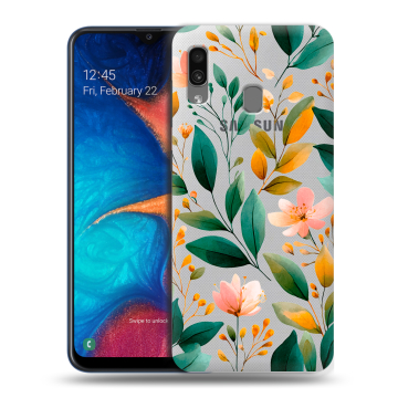 Силиконовый чехол на Samsung Galaxy A20 с принтом Цветы паттерн Силиконовый чехол на Samsung Galaxy A20 с принтом Цветы паттерн