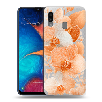 Силиконовый чехол на Samsung Galaxy A20 с принтом Бежевые цветы Силиконовый чехол на Samsung Galaxy A20 с принтом Бежевые цветы