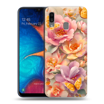 Силиконовый чехол на Samsung Galaxy A20 с принтом Цветы и бабочки Силиконовый чехол на Samsung Galaxy A20 с принтом Цветы и бабочки