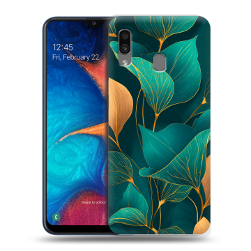 Силиконовый чехол на Samsung Galaxy A20 с принтом Листья и золото Силиконовый чехол на Samsung Galaxy A20 с принтом Листья и золото