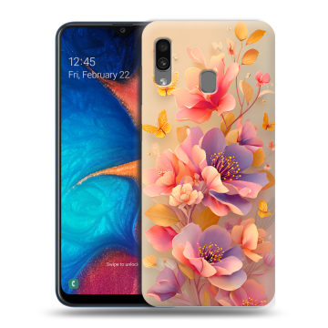 Силиконовый чехол на Samsung Galaxy A20 с принтом Цветы и бабочки Силиконовый чехол на Samsung Galaxy A20 с принтом Цветы и бабочки