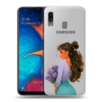 Силиконовый чехол на Samsung Galaxy A20 с принтом девушка цветы Силиконовый чехол на Samsung Galaxy A20 с принтом девушка цветы
