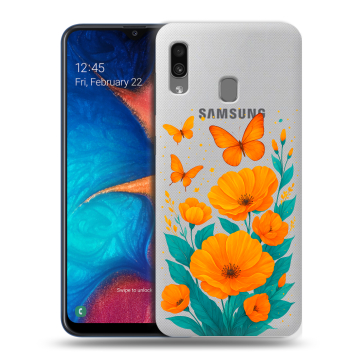 Силиконовый чехол на Samsung Galaxy A20 с принтом цветы бабочки Силиконовый чехол на Samsung Galaxy A20 с принтом цветы бабочки