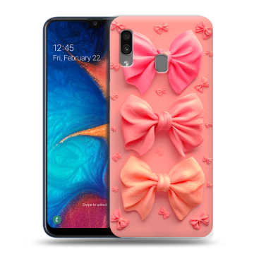 Силиконовый чехол на Samsung Galaxy A20 с принтом Розовые бантики Силиконовый чехол на Samsung Galaxy A20 с принтом Розовые бантики