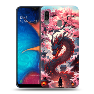 Силиконовый чехол на Samsung Galaxy A20 с принтом Дракон Японский