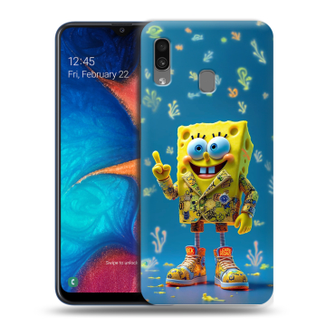 Силиконовый чехол на Samsung Galaxy A20 с принтом Спанч боб Спанчбоб Силиконовый чехол на Samsung Galaxy A20 с принтом Спанч боб Спанчбоб