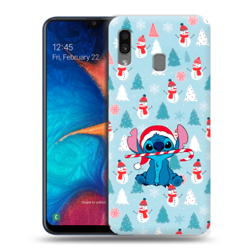 Силиконовый чехол на Samsung Galaxy A20 с принтом Стич Новый год