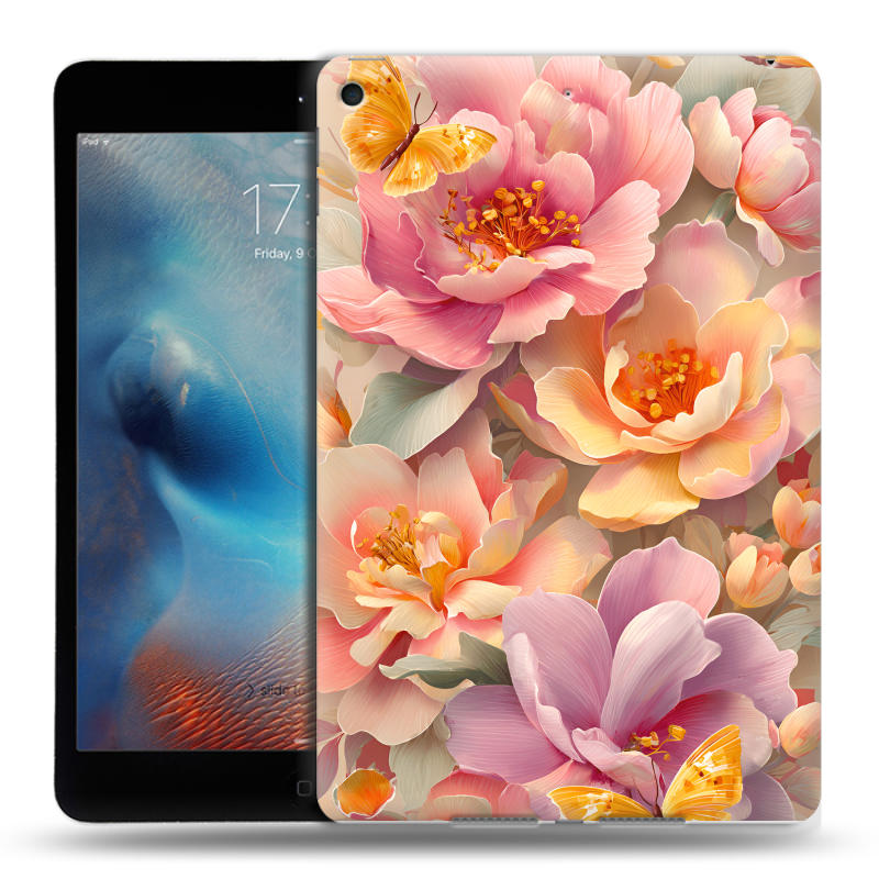 Силиконовый чехол на Ipad Mini (2019) с принтом Цветы и бабочки Силиконовый чехол на Ipad Mini (2019) с принтом Цветы и бабочки