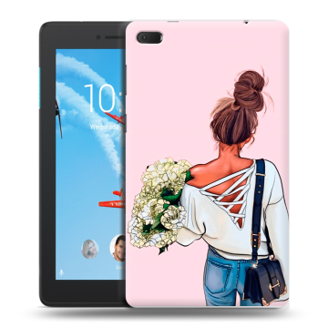Силиконовый чехол на планшета Lenovo Tab E7 с принтом Девушка и букет Силиконовый чехол на планшета Lenovo Tab E7 с принтом Девушка и букет