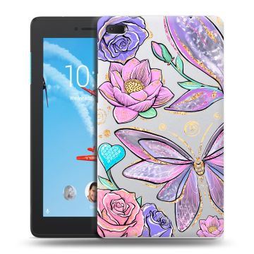 Силиконовый чехол на Lenovo Tab E7 с принтом Бабочки и цветы