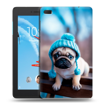 Силиконовый чехол на Lenovo Tab E7 с принтом Мопс в шапке