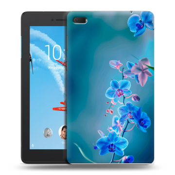 Силиконовый чехол на Lenovo Tab E7 с принтом Голубые цветы