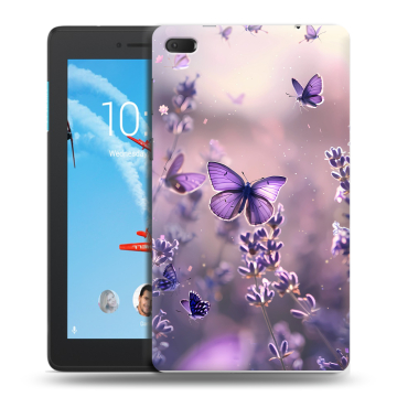 Силиконовый чехол на Lenovo Tab E7 с принтом бабочки и лаванда
