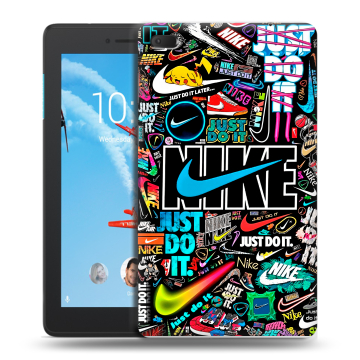 Силиконовый чехол на Lenovo Tab E7 с принтом найк nike черный