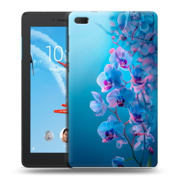Силиконовый чехол на Lenovo Tab E7 с принтом голубые орхидеи